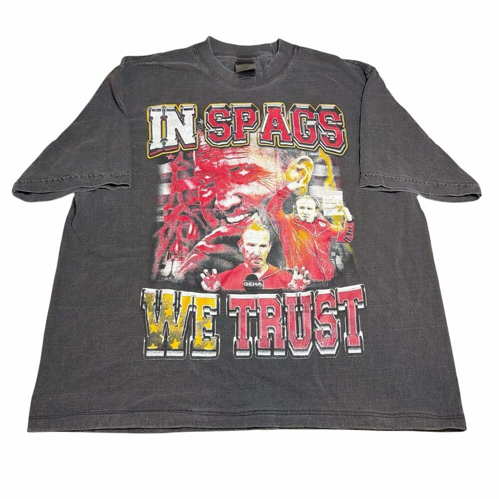 Shaka Wear In Spags We Trust T-Shirt Size XL Vintage Garment Dye Graphic Tee